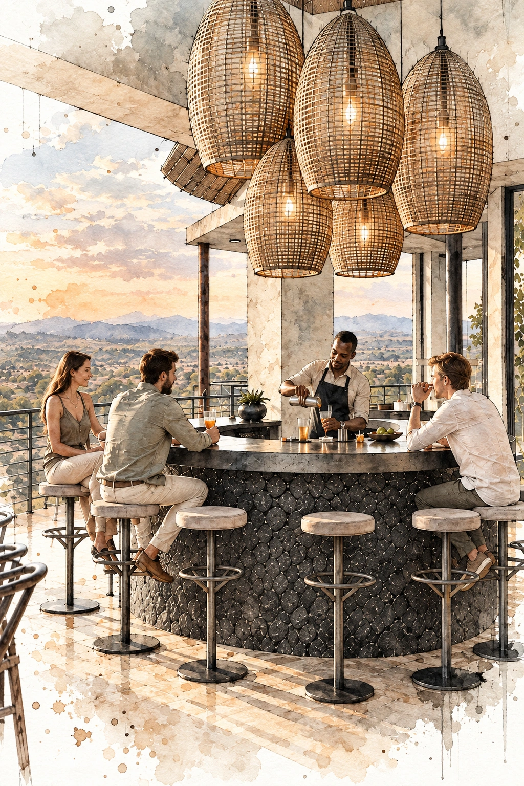 Around the bar / woven light and conversation