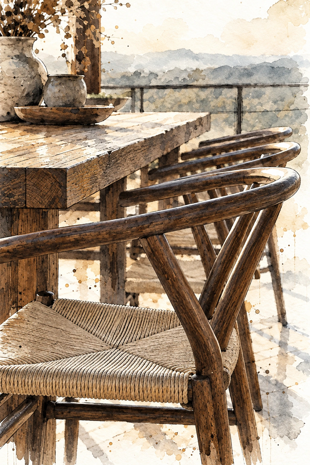 Timber and woven fibre / surfaces close to hand
